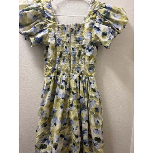 Abercrombie & Fitch Mini Dress Puff Sleeve Floral Cottagecore Small TALL Green - Picture 5 of 5